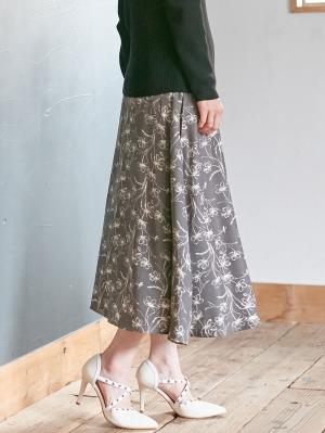マタニティ スカート|フラワープリントフレアスカート　マタニティ・産後【出産後も長く使える】|グレー