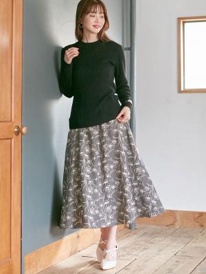 マタニティ スカート|フラワープリントフレアスカート　マタニティ・産後【出産後も長く使える】|グレー