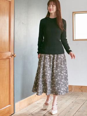 マタニティ スカート|フラワープリントフレアスカート　マタニティ・産後【出産後も長く使える】|グレー