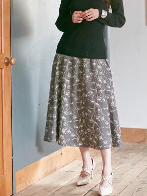 マタニティ スカート|フラワープリントフレアスカート　マタニティ・産後【出産後も長く使える】|グレー