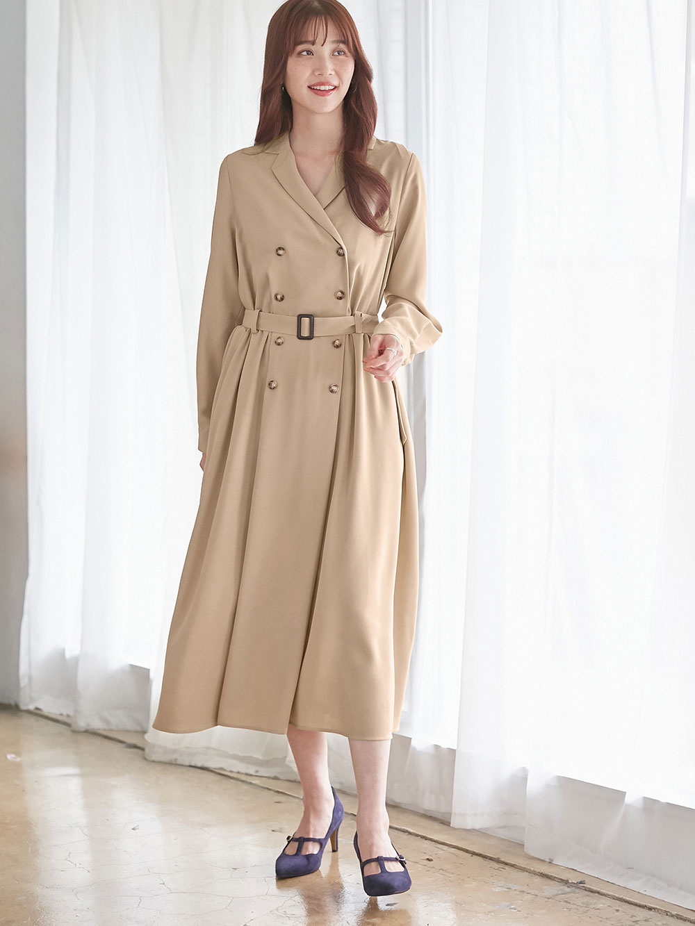 マタニティ ワンピース|トレンチワンピース　マタニティ・産後【出産後も長く使える】|ベージュ