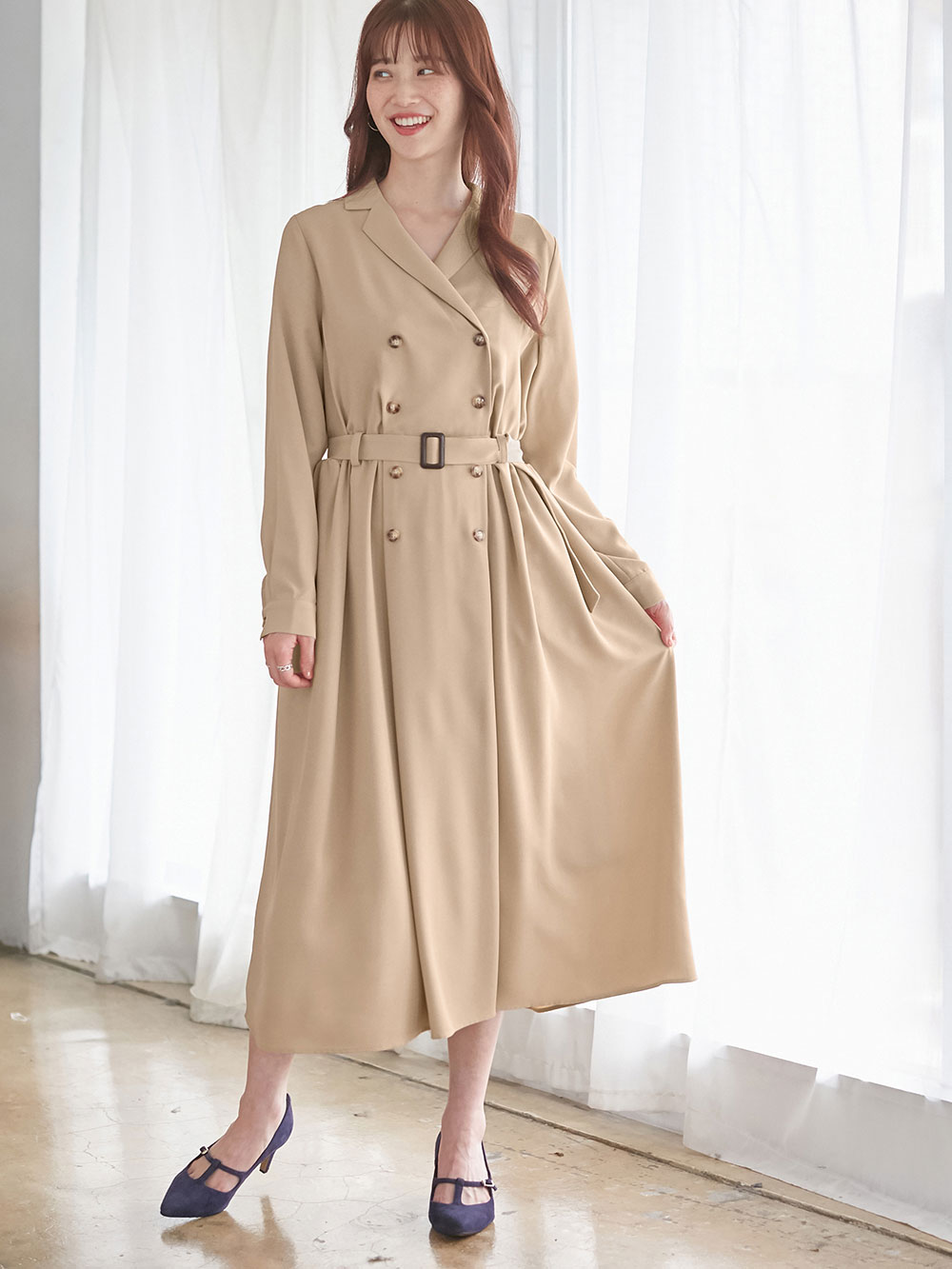マタニティ ワンピース|トレンチワンピース　マタニティ・産後【出産後も長く使える】|ベージュ