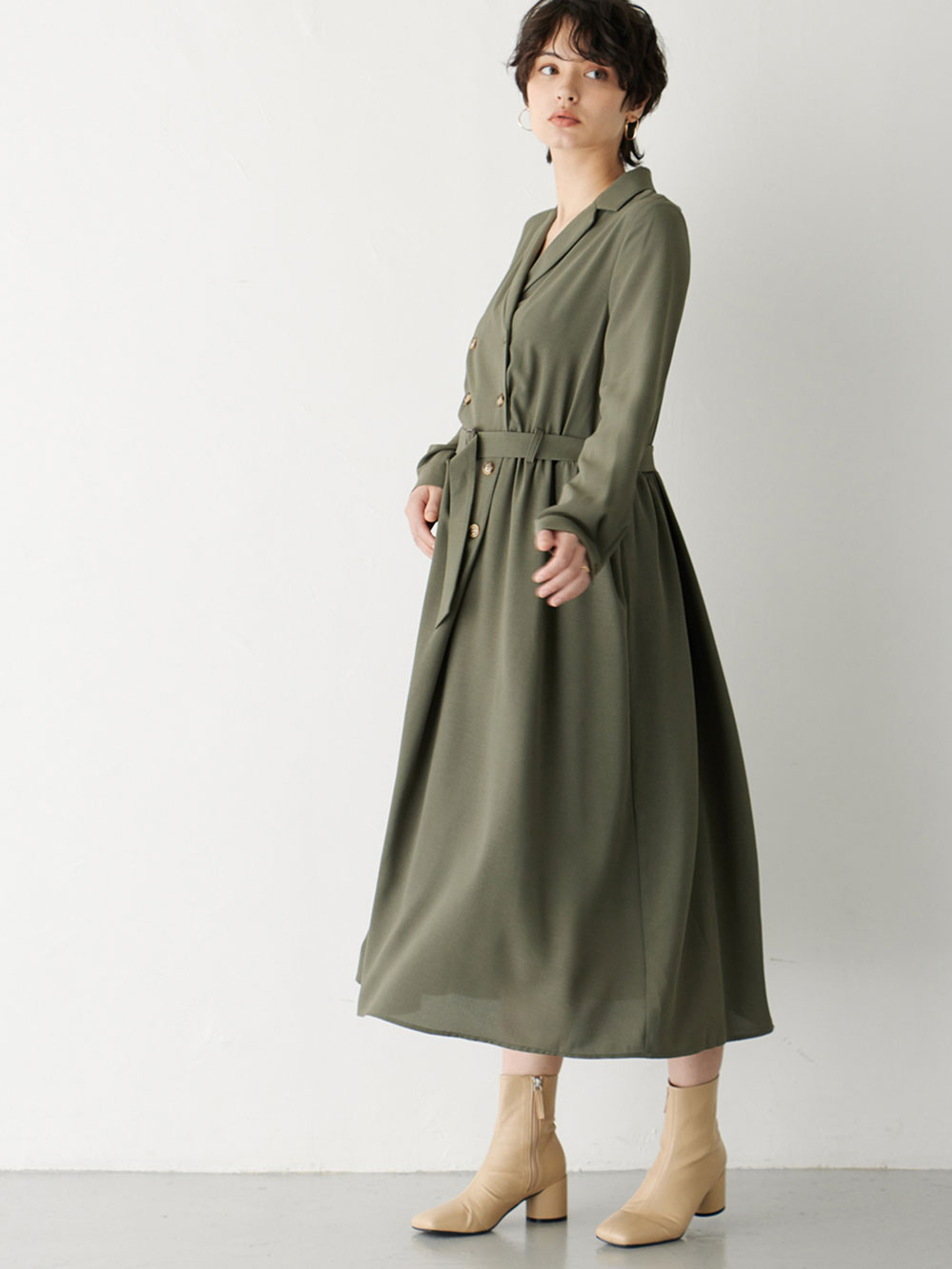 マタニティ ワンピース|トレンチワンピース　マタニティ・産後【出産後も長く使える】|カーキ