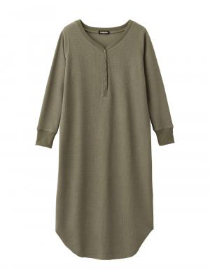 マタニティ ワンピース|ワッフルヘンリーネックワンピース　マタニティ・産後【出産後も長く使える】|カーキ