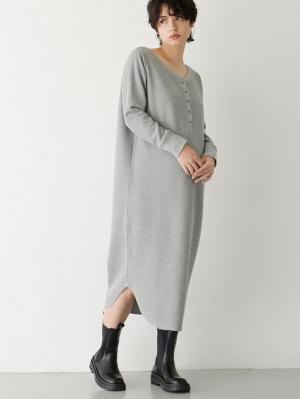 マタニティ ワンピース|ワッフルヘンリーネックワンピース　マタニティ・産後【出産後も長く使える】|杢グレー