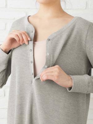 マタニティ ワンピース|ワッフルヘンリーネックワンピース　マタニティ・産後【出産後も長く使える】