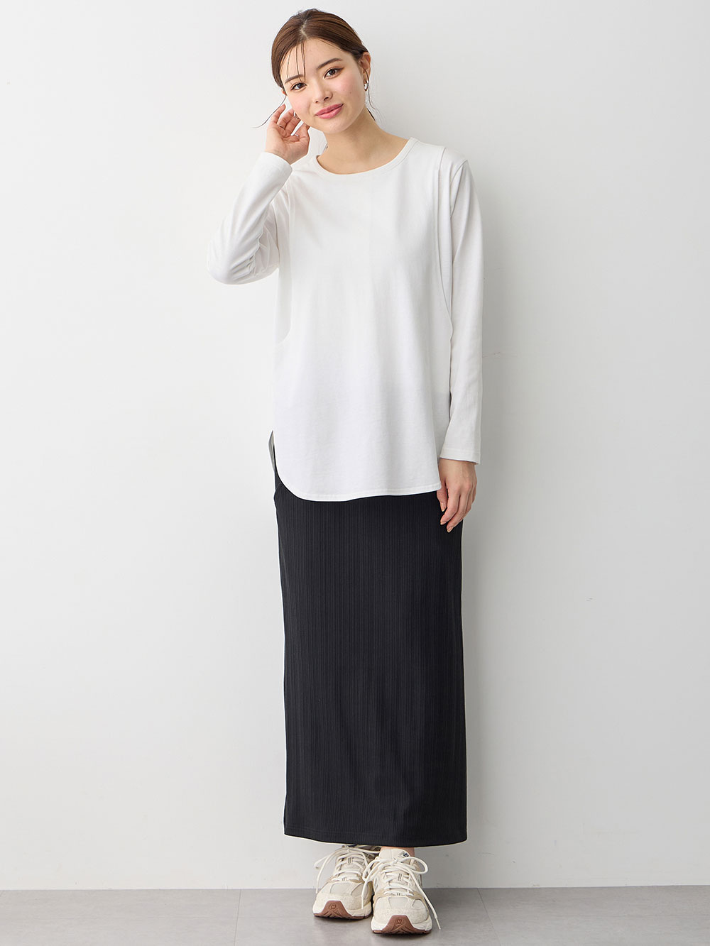 マタニティ トップス|カットソーシャツテールロンT マタニティ・産後【出産後も長く使える】|オフ
