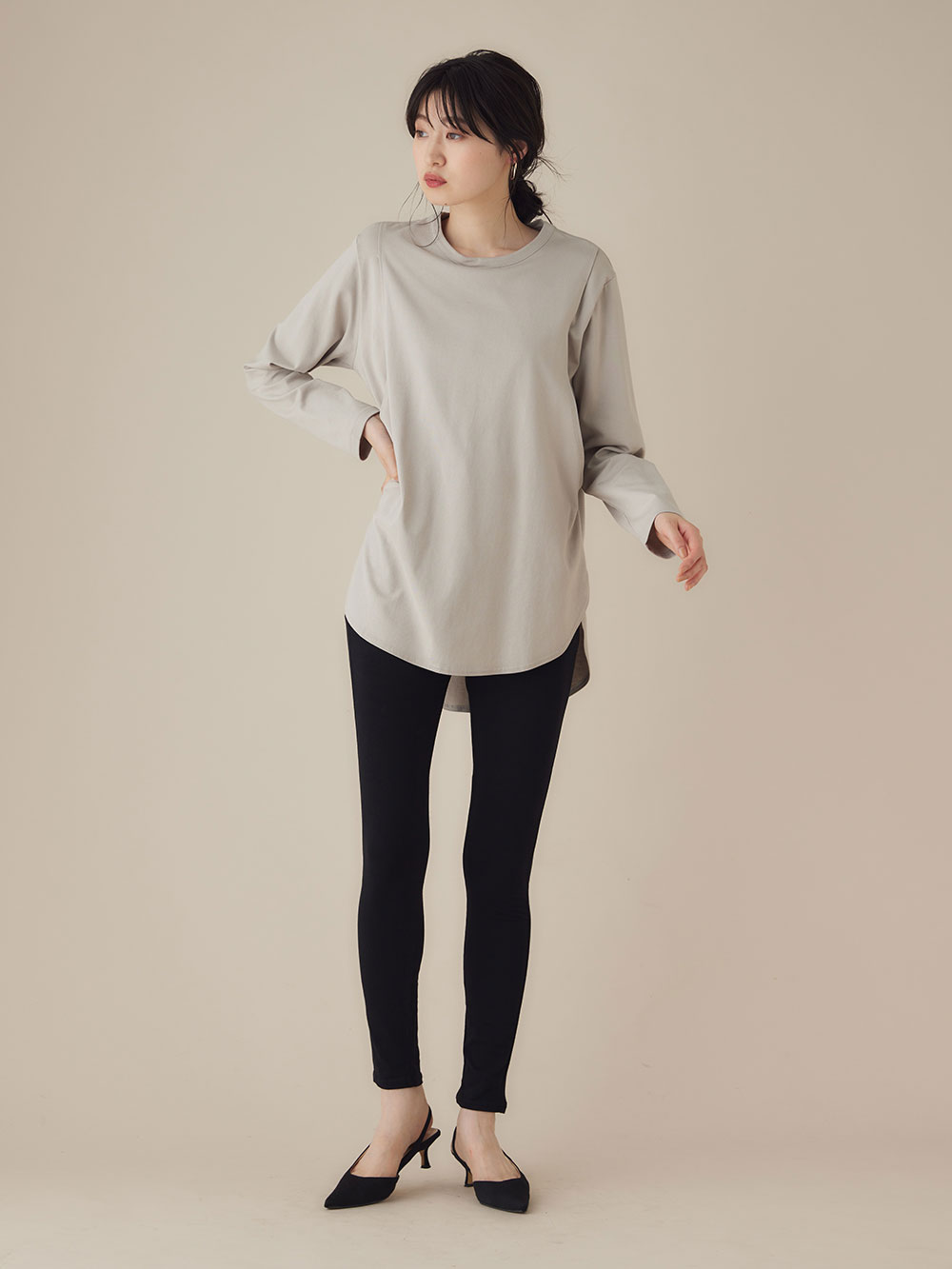 マタニティ トップス|カットソーシャツテールロンT マタニティ・産後【出産後も長く使える】|トープ