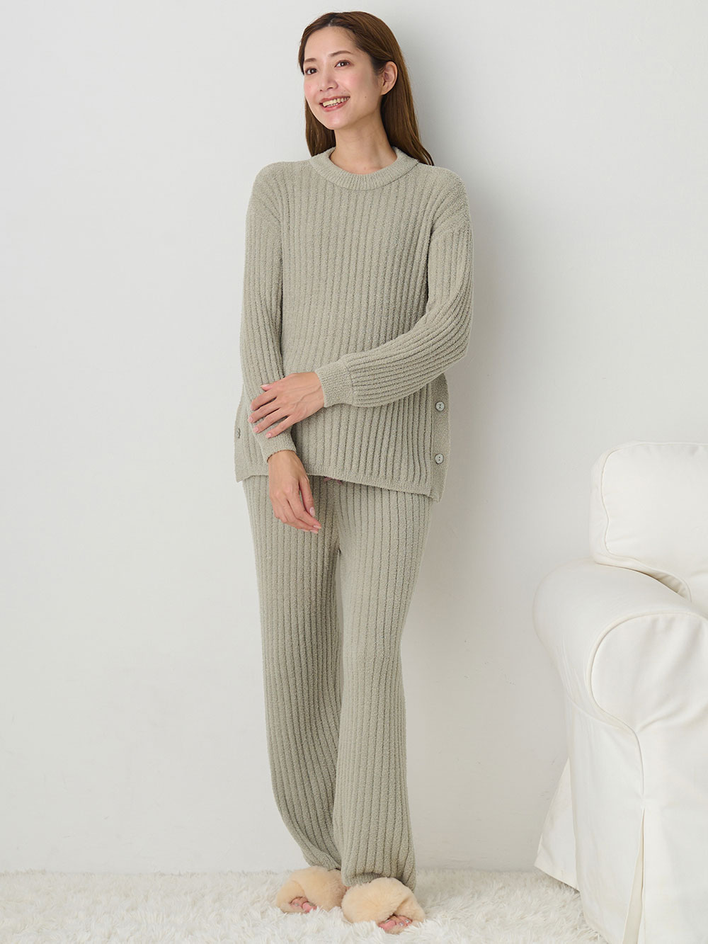 マタニティ トップス|やわらかニットサイドボタンプルオーバー　マタニティ・産後【出産後も長く使える】|カーキッシュベージュ