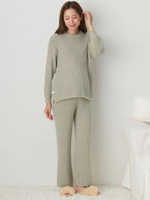 マタニティ トップス|やわらかニットサイドボタンプルオーバー　マタニティ・産後【出産後も長く使える】|カーキッシュベージュ