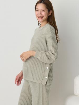 マタニティ トップス|やわらかニットサイドボタンプルオーバー　マタニティ・産後【出産後も長く使える】|カーキッシュベージュ