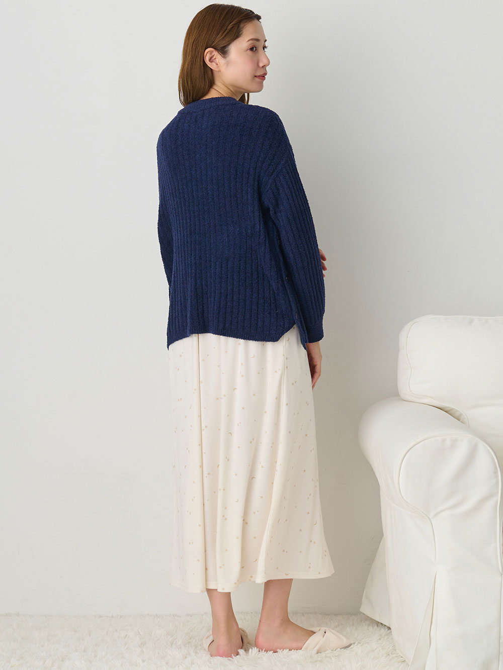マタニティ トップス|やわらかニットサイドボタンプルオーバー　マタニティ・産後【出産後も長く使える】|ネイビー