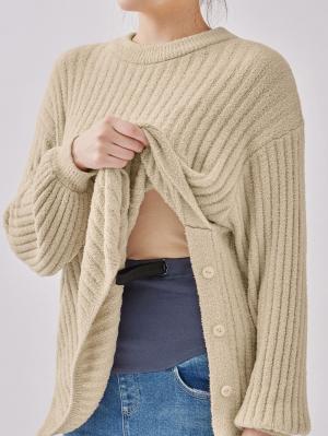 マタニティ トップス|やわらかニットサイドボタンプルオーバー　マタニティ・産後【出産後も長く使える】