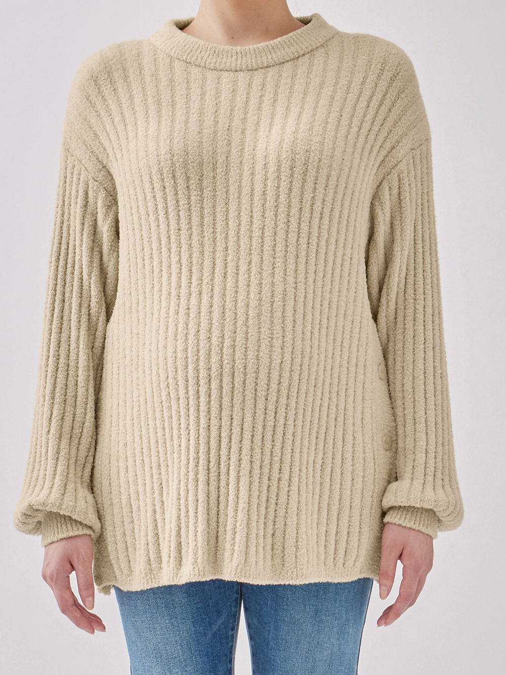 マタニティ トップス|やわらかニットサイドボタンプルオーバー　マタニティ・産後【出産後も長く使える】