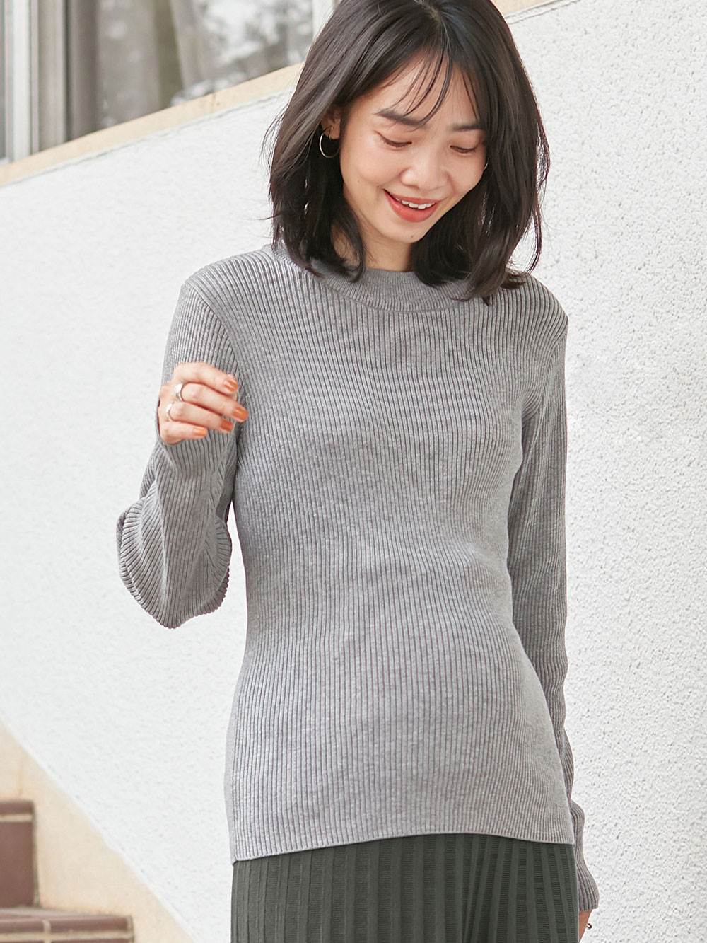 マタニティ トップス|【あったか～い。冬支度セール対象】リブニット　マタニティ・産後【出産後も長く使える】|杢グレー