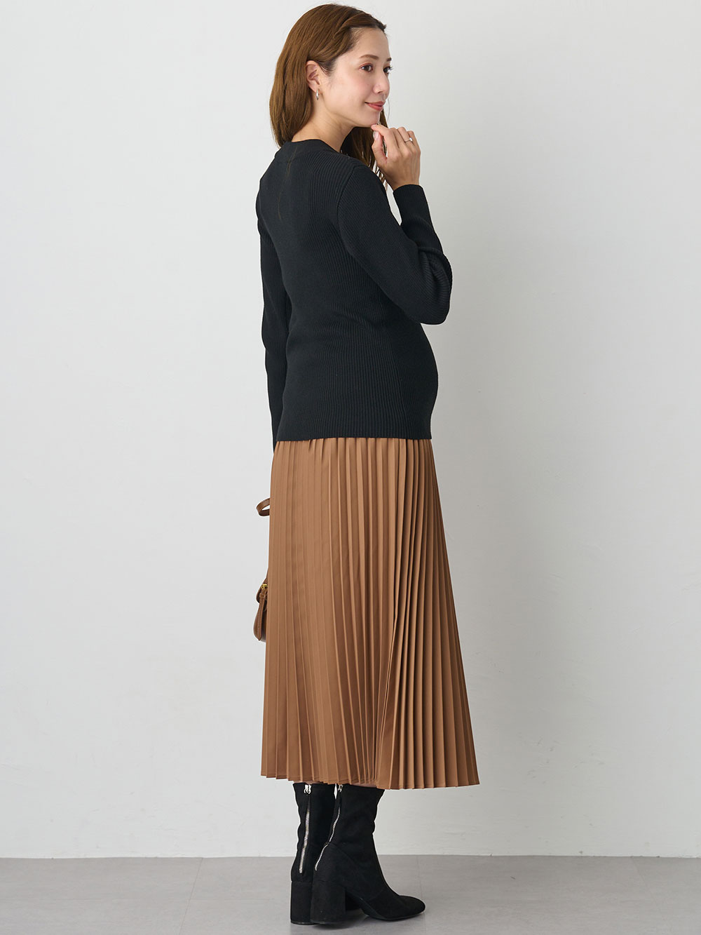 マタニティ トップス|【あったか～い。冬支度セール対象】リブニット　マタニティ・産後【出産後も長く使える】|ブラック