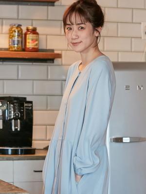 マタニティ パジャマ・ルームウェア|綿混やわらかスムース前開きワンピース×産後も使えるレギンスパジャマ【出産後も長く使える】|サックス