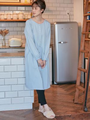 マタニティ パジャマ・ルームウェア|綿混やわらかスムース前開きワンピース×産後も使えるレギンスパジャマ【出産後も長く使える】|サックス