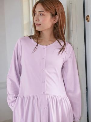 マタニティ パジャマ・ルームウェア|綿混やわらかスムース前開きワンピース×産後も使えるレギンスパジャマ【出産後も長く使える】|パープル