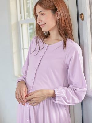 マタニティ パジャマ・ルームウェア|綿混やわらかスムース前開きワンピース×産後も使えるレギンスパジャマ【出産後も長く使える】|パープル