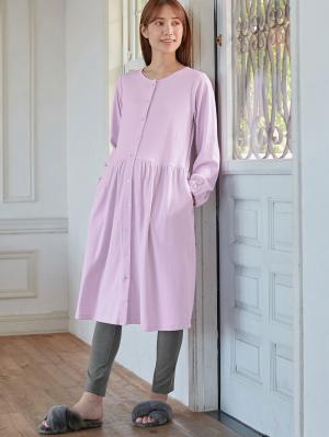 マタニティ パジャマ・ルームウェア|綿混やわらかスムース前開きワンピース×産後も使えるレギンスパジャマ【出産後も長く使える】|パープル