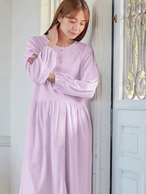 マタニティ パジャマ・ルームウェア|綿混やわらかスムース前開きワンピース×産後も使えるレギンスパジャマ【出産後も長く使える】|パープル