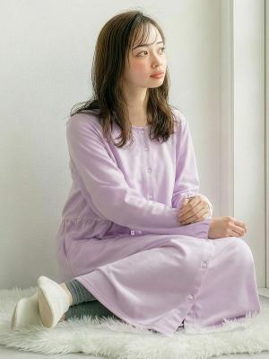 マタニティ パジャマ・ルームウェア|綿混やわらかスムース前開きワンピース×産後も使えるレギンスパジャマ【出産後も長く使える】|パープル