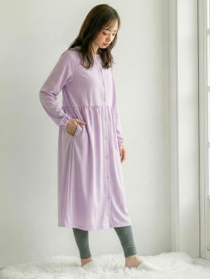 マタニティ パジャマ・ルームウェア|綿混やわらかスムース前開きワンピース×産後も使えるレギンスパジャマ【出産後も長く使える】|パープル