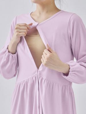 マタニティ パジャマ・ルームウェア|綿混やわらかスムース前開きワンピース×産後も使えるレギンスパジャマ【出産後も長く使える】