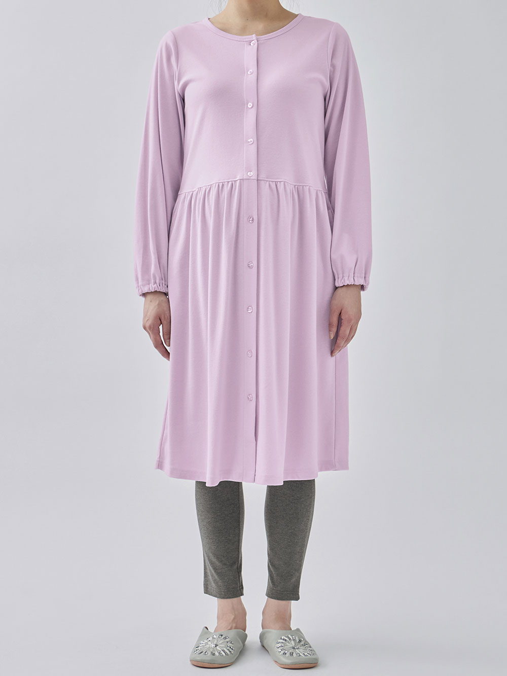 マタニティ パジャマ・ルームウェア|綿混やわらかスムース前開きワンピース×産後も使えるレギンスパジャマ【出産後も長く使える】