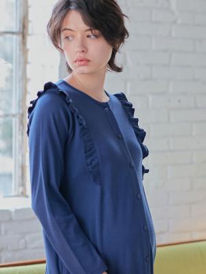 マタニティ パジャマ・ルームウェア|綿混やわらかスムースラッフルワンピ&産後も使えるレギンスパジャマ【出産後も長く使える】|ネイビー