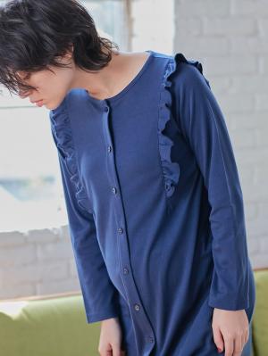 マタニティ パジャマ・ルームウェア|綿混やわらかスムースラッフルワンピ&産後も使えるレギンスパジャマ【出産後も長く使える】|ネイビー