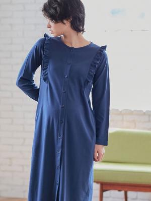 マタニティ パジャマ・ルームウェア|綿混やわらかスムースラッフルワンピ&産後も使えるレギンスパジャマ【出産後も長く使える】|ネイビー