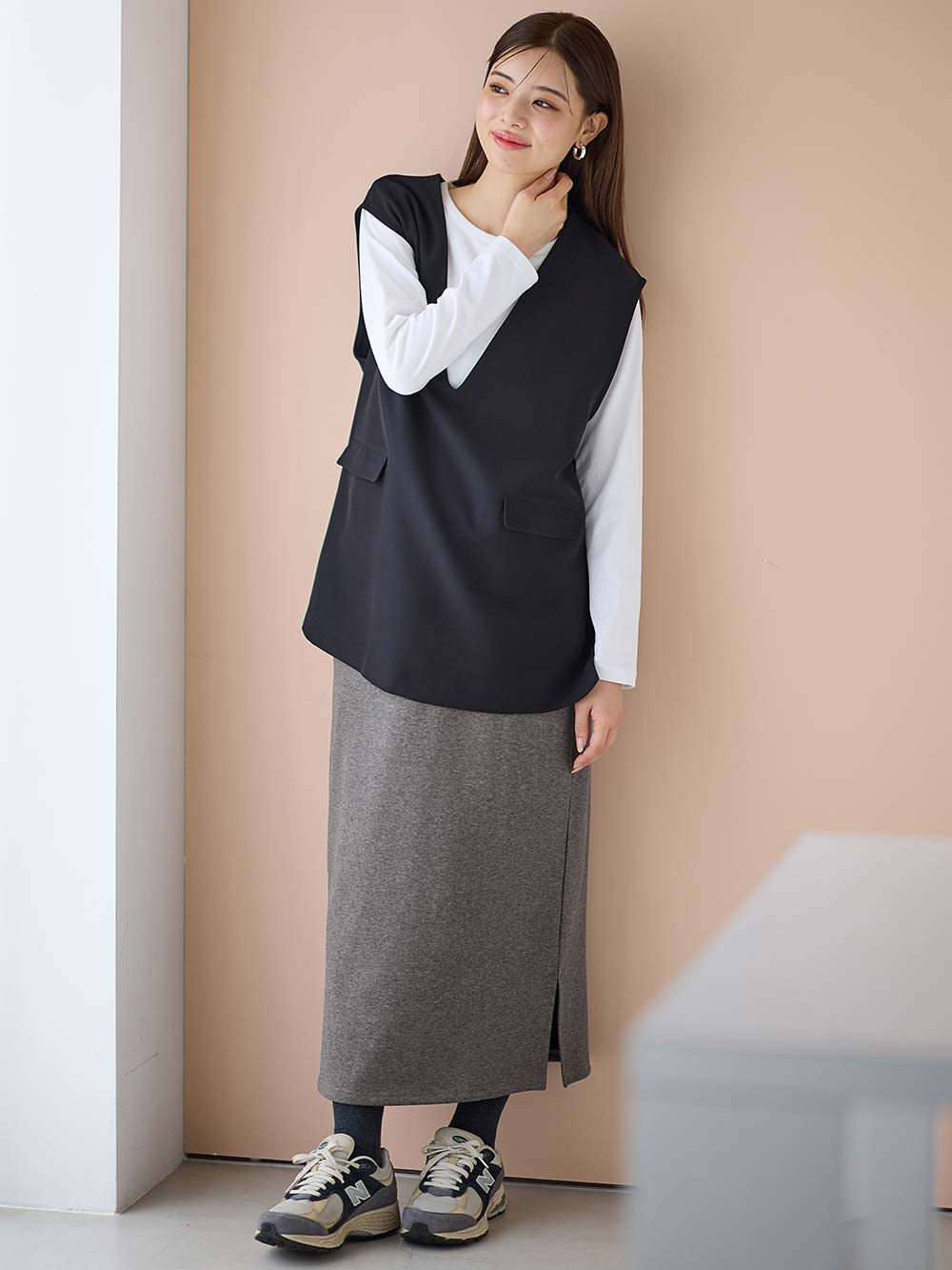 マタニティ スカート|【極暖】裏シャギーあったかタイトスカート　マタニティ・授乳服【出産後も長く使える】|杢チャコール