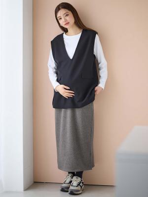 マタニティ スカート|【極暖】裏シャギーあったかタイトスカート　マタニティ・授乳服【出産後も長く使える】|杢チャコール