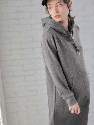 マタニティ ワンピース|【極暖】裏シャギーあったかパーカーマキシワンピース【出産後も長く使える】|杢チャコール