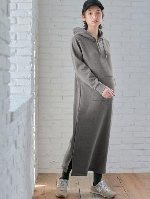 マタニティ ワンピース|【極暖】裏シャギーあったかパーカーマキシワンピース【出産後も長く使える】|杢チャコール