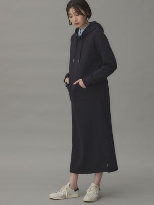 マタニティ ワンピース|【極暖】裏シャギーあったかパーカーマキシワンピース【出産後も長く使える】|ネイビー