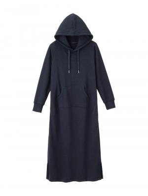 マタニティ ワンピース|【極暖】裏シャギーあったかパーカーマキシワンピース【出産後も長く使える】|ネイビー