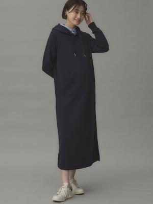 マタニティ ワンピース|【極暖】裏シャギーあったかパーカーマキシワンピース【出産後も長く使える】|ネイビー