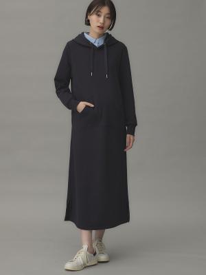 マタニティ ワンピース|【極暖】裏シャギーあったかパーカーマキシワンピース【出産後も長く使える】|ネイビー