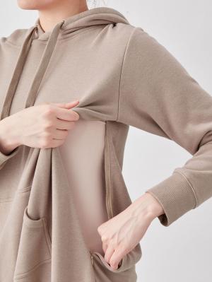 マタニティ ワンピース|【極暖】裏シャギーあったかパーカーマキシワンピース【出産後も長く使える】