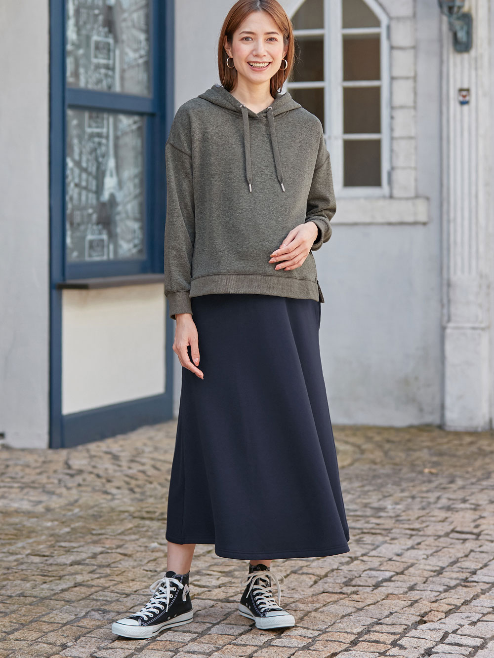 マタニティ トップス|【極暖】裏シャギーあったかパーカー【出産後も長く使える】|杢チャコール