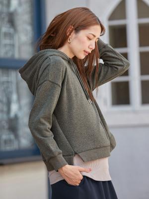 マタニティ トップス|【極暖】裏シャギーあったかパーカー【出産後も長く使える】|杢チャコール