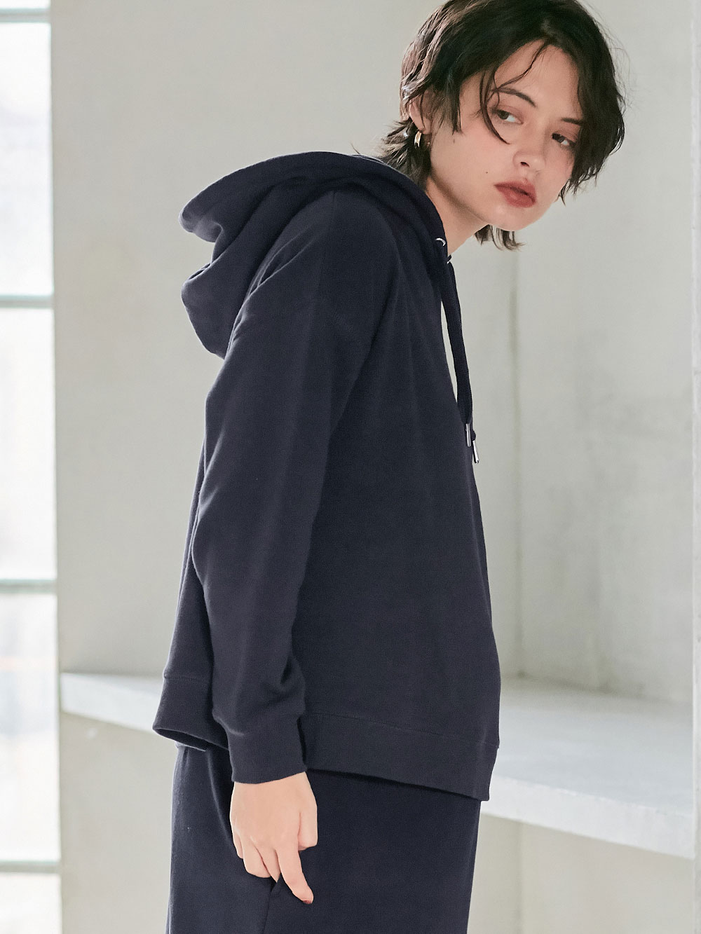 マタニティ トップス|【極暖】裏シャギーあったかパーカー【出産後も長く使える】|ネイビー