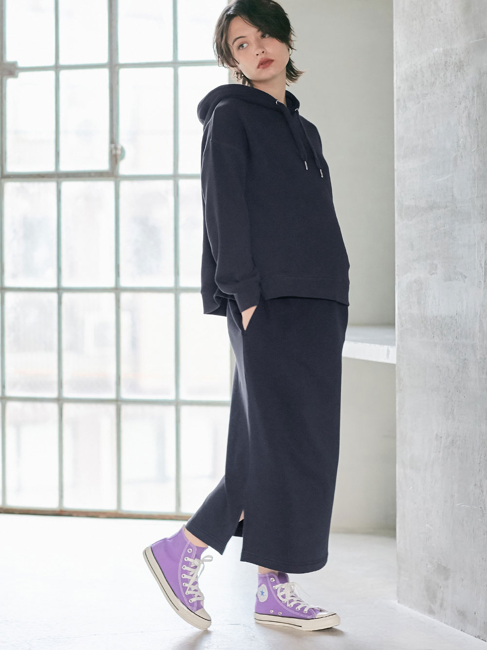 マタニティ トップス|【極暖】裏シャギーあったかパーカー【出産後も長く使える】|ネイビー