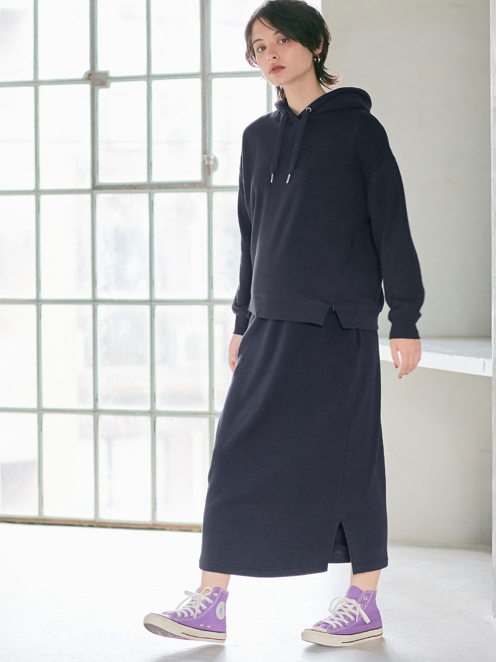 マタニティ トップス|【極暖】裏シャギーあったかパーカー【出産後も長く使える】|ネイビー