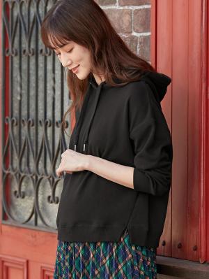 マタニティ トップス|【極暖】裏シャギーあったかパーカー【出産後も長く使える】|ブラック