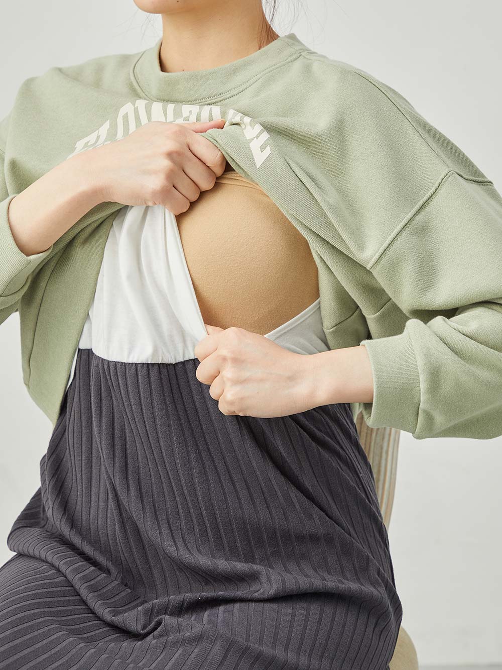 マタニティ ワンピース|Rosemadame（ローズマダム）　カレッジロゴレイヤード風ワンピース　マタニティ・産後授乳服【出産後も長く使える】