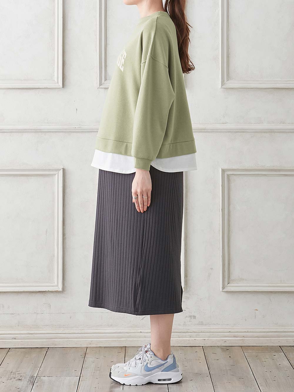 マタニティ ワンピース|Rosemadame（ローズマダム）　カレッジロゴレイヤード風ワンピース　マタニティ・産後授乳服【出産後も長く使える】